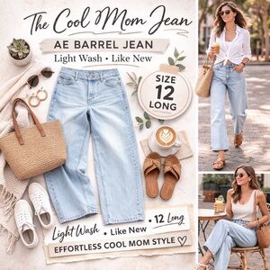 🏖️AE STRIGID LOW-RISE BARREL JEAN NWOT-12 LONG